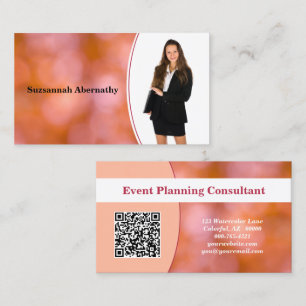 Beruflich Orange Bokeh Blur Custom Foto QR Visitenkarte