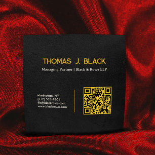 Beruflich Premium Gold Black Leather Modern QR Quadratische Visitenkarte