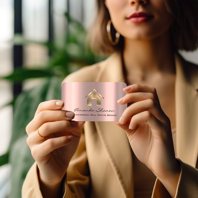 Beruflich Real Anwesen Broker Agent Rose Gold Visitenkarte (Luxury Real Estate Rose Gold Business Card FlorenceK Studio )
