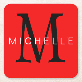 Beruflich-Rot-Monogramm Ihr Name Rechteckiger Pappuntersetzer