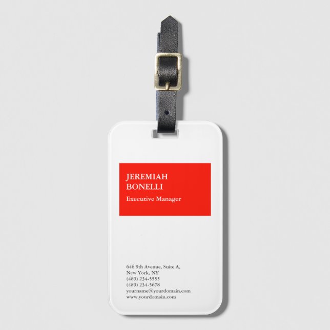 Beruflich-rot-weiß-minimalistisch-modern Gepäckanhänger (Vorderseite Vertikal)
