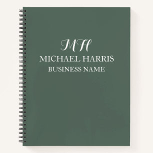 Beruflich Sage Green Monogram Initial Business Notizbuch