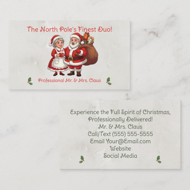 Beruflich Santa Business Card Big Mr.&Mrs Claus Visitenkarte (Vorne/Hinten)