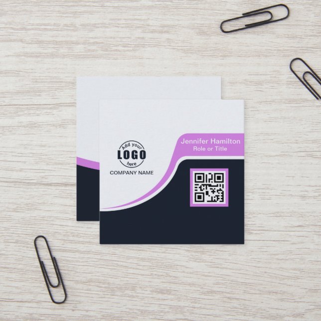 Beruflich Schwarz Lila hinzufügen Sie Ihre Logo-QR Quadratische Visitenkarte (Vorderseite/Rückseite Beispiel)