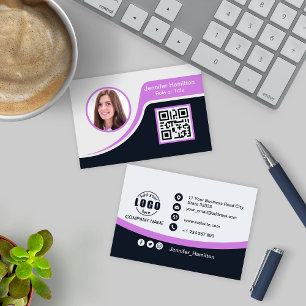 Beruflich Schwarz Lila hinzufügen Sie Ihre Logo-QR Visitenkarte