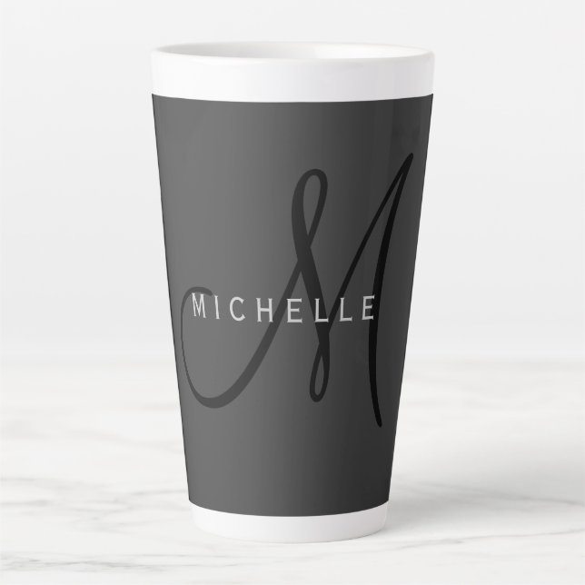 Beruflich Schwarze Monogramm Grau Ihres Namens Milchtasse (Vorderseite)