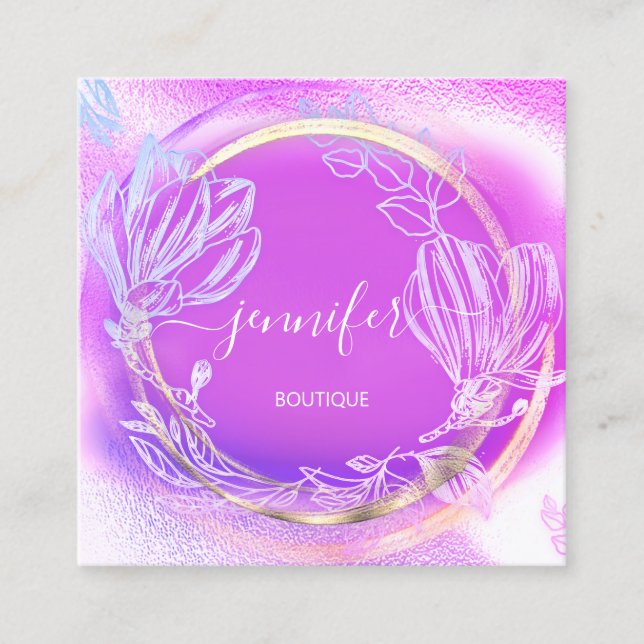 Beruflich Shop Gold Pink Floral QR-Logo Quadratische Visitenkarte (Vorderseite)