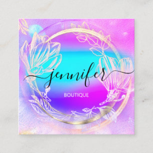 Beruflich Shop Rose Gold Holograph Rosa Blume Quadratische Visitenkarte