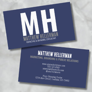 Beruflich Simple Navy Blue Monogram Visitenkarte