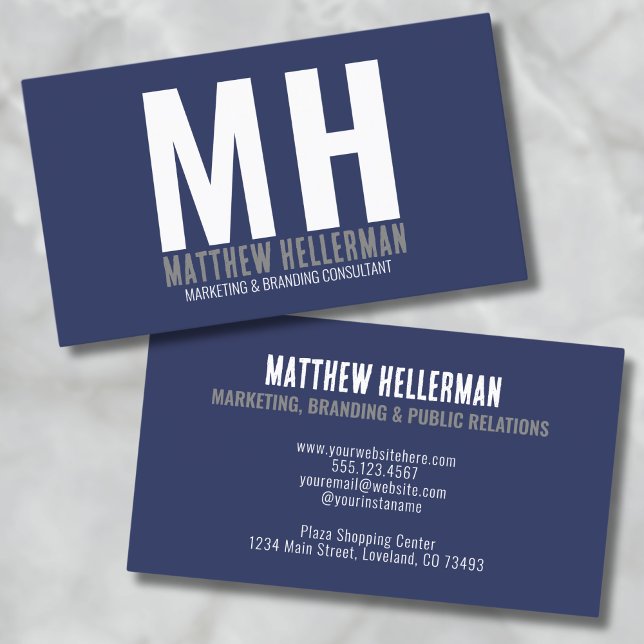 Beruflich Simple Navy Blue Monogram Visitenkarte (Navy Blue Simple Professional Monogram Business Card)