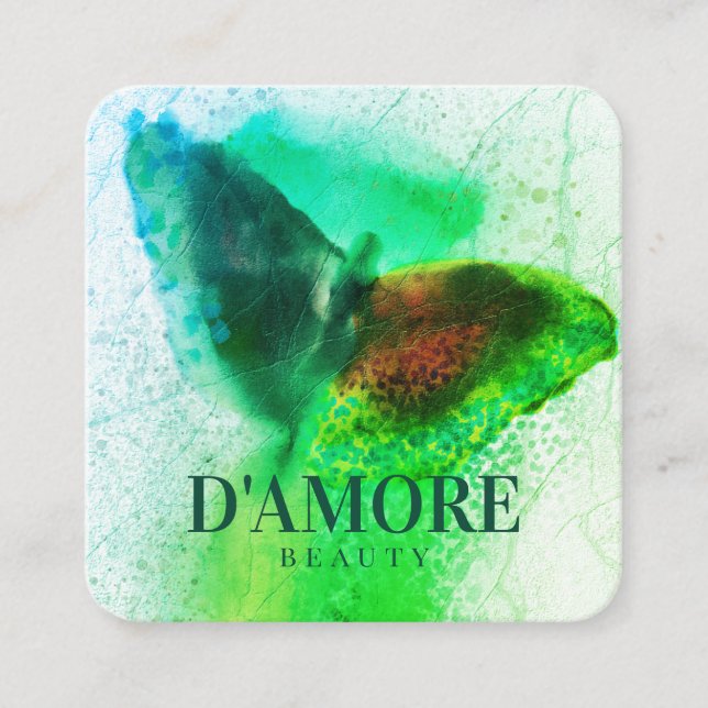 Beruflich Watercolor Emerald Greenery Butterfly Quadratische Visitenkarte (Vorderseite)