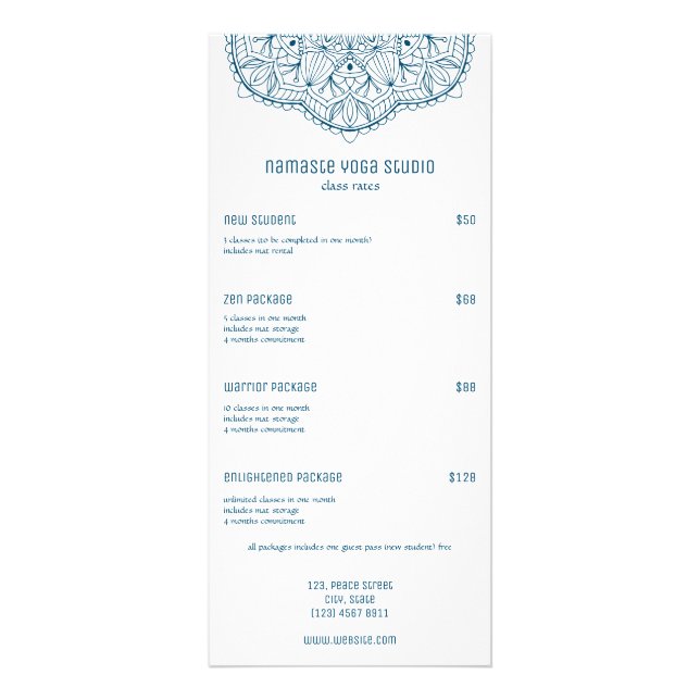 Berufliche Aquamarine Yoga-Klassenraten Benutzerde Werbekarte (Vorne)