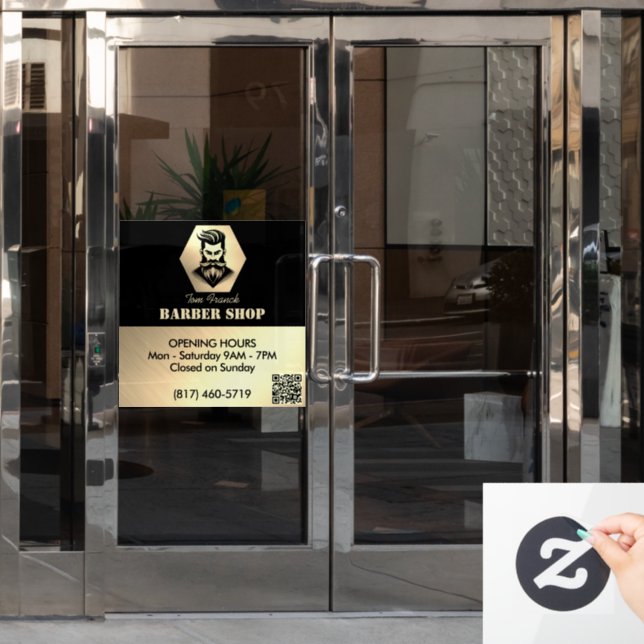 Berufliche Barbershop Black&Gold Öffnungszeiten Fensteraufkleber (Büro Tür)