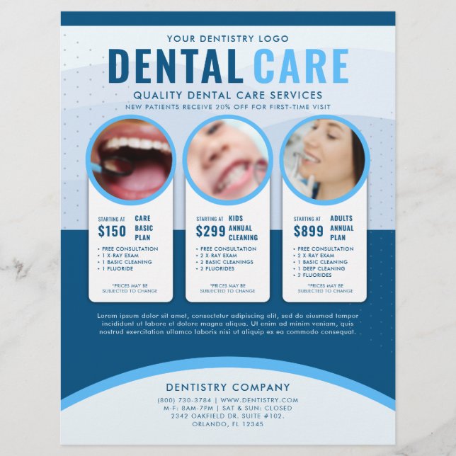 Berufliche Blue Dental Care Werbung Flyer