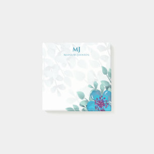 Berufliche Blue Watercolor-Blume Personalisiert Post-it Klebezettel