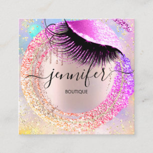 Berufliche Boutique Lash Shop Glitzer Holograph Quadratische Visitenkarte