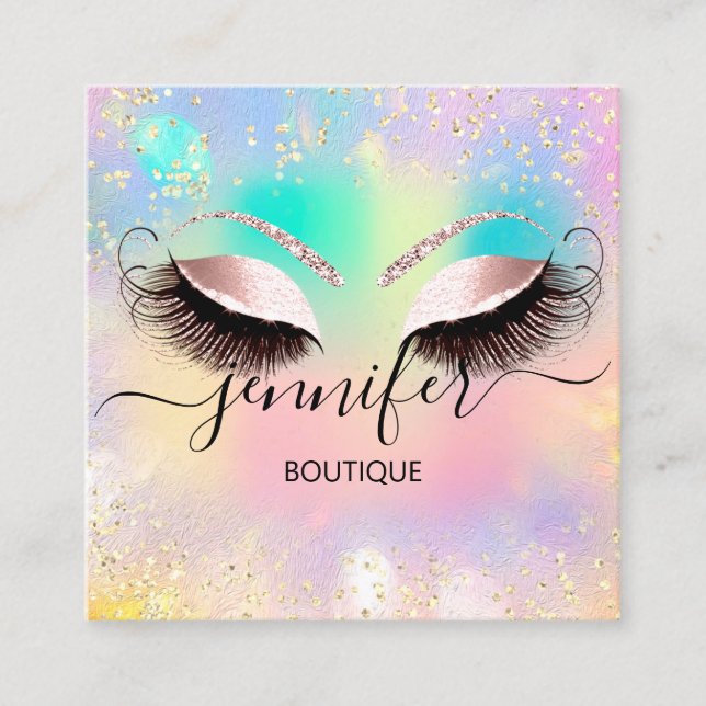 Berufliche Boutique Shop Eyes Glitzer Holograph Quadratische Visitenkarte (Vorderseite)