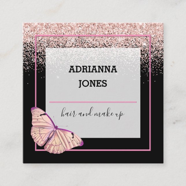 Berufliche Boutique Shop Glitzer Butterfly Squash Quadratische Visitenkarte (Vorderseite)