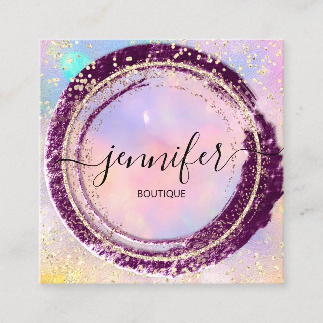 Berufliche Boutique Shop Glitzer Holograph Gold Quadratische Visitenkarte (Vorderseite)