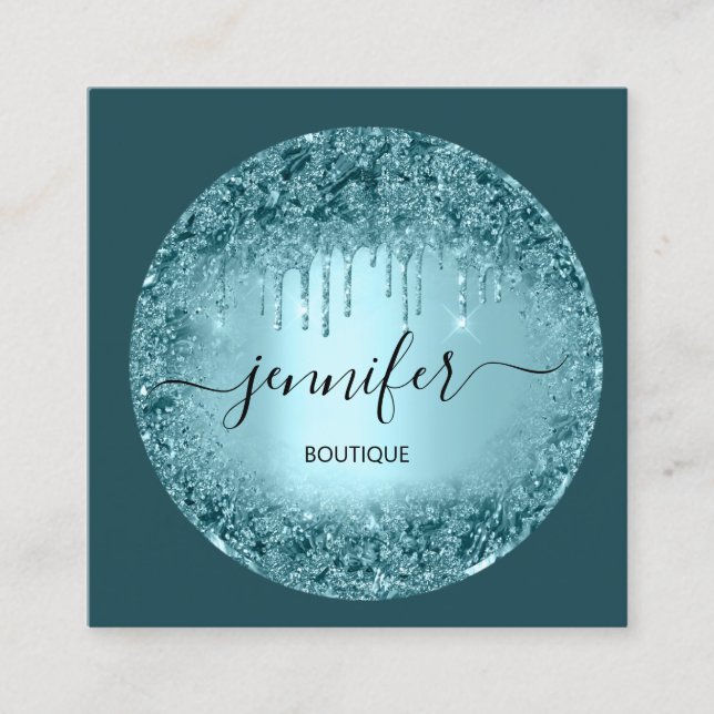 Berufliche Boutique Shop Glitzer Pastel BlueTeal Quadratische Visitenkarte (Vorderseite)