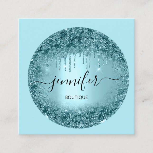 Berufliche Boutique Shop Glitzer Pastell Blau Quadratische Visitenkarte (Vorderseite)