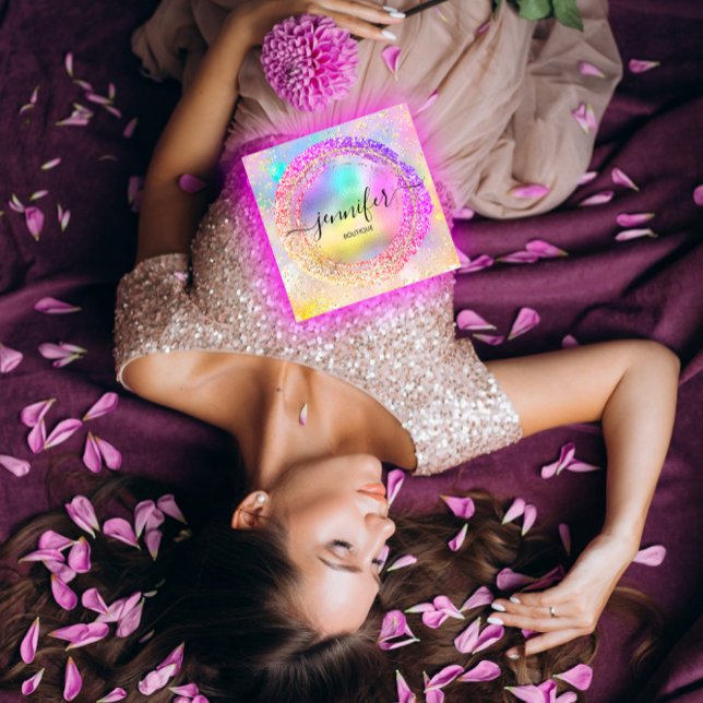 Berufliche Boutique Shop Glitzer PInk Holograph Quadratische Visitenkarte (Professional Boutique Shop Glitter PInk Holograph Square Business Card)