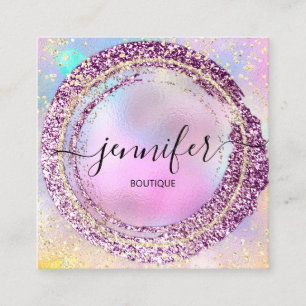 Berufliche Boutique Shop Glitzer Rosa Hologramm Quadratische Visitenkarte