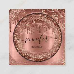 Berufliche Boutique Shop Glitzer Rose Gold Tropfen Quadratische Visitenkarte