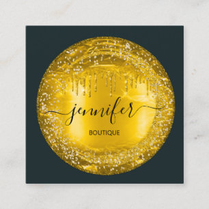 Berufliche Boutique Shop Glitzer Tropfen Gold Grau Quadratische Visitenkarte
