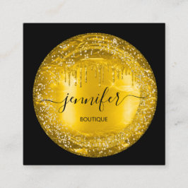 Berufliche Boutique Shop Glitzer Tropfen Gold Schw Quadratische Visitenkarte