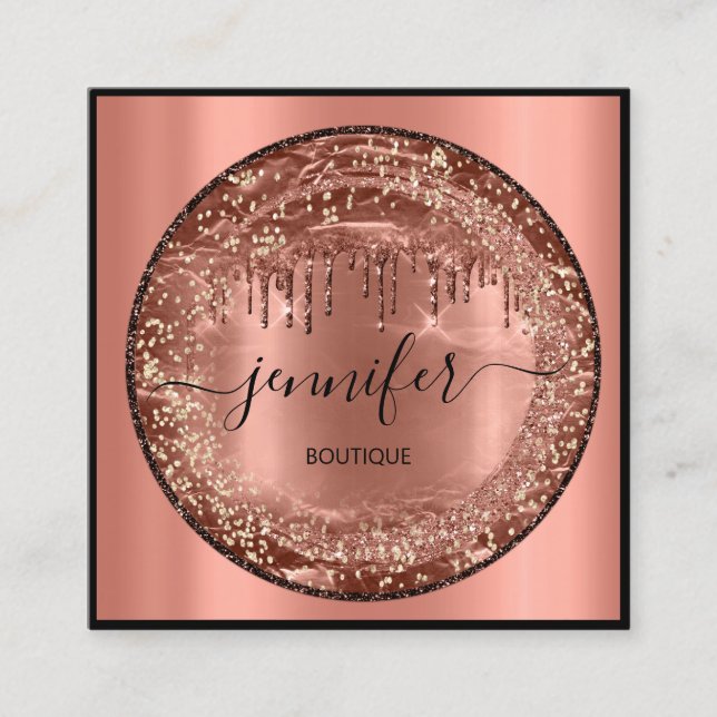 Berufliche Boutique Shop Glitzer Tropfen Rose Gold Quadratische Visitenkarte (Vorderseite)