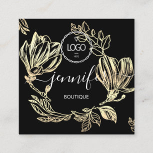 Berufliche Boutique Shop Gold Floral QR Logo Quadratische Visitenkarte
