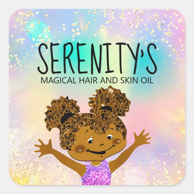 Berufliche Boutique Shop Happy Girl Holograph Quadratischer Aufkleber (Vorderseite)