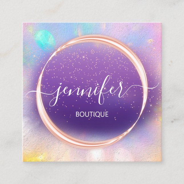 Berufliche Boutique Shop Holograph Rose Lila Quadratische Visitenkarte (Vorderseite)