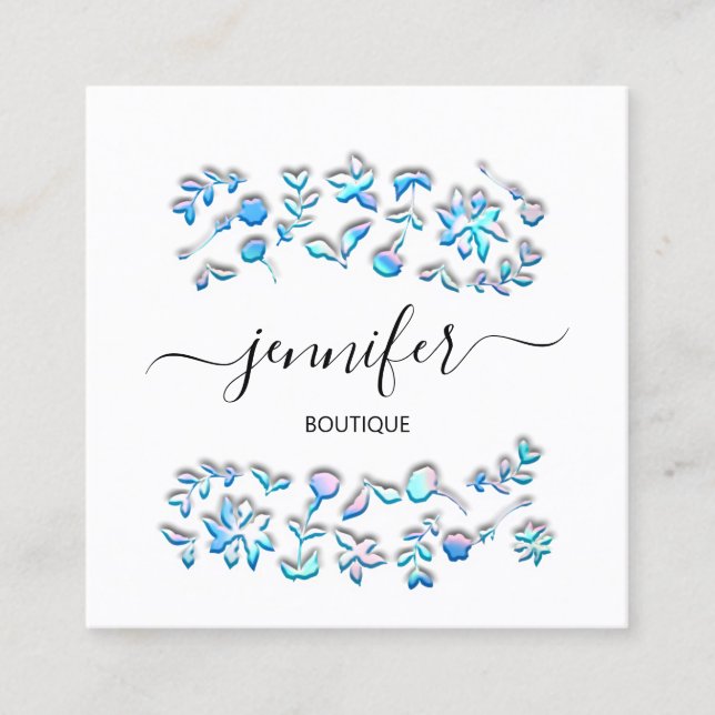 Berufliche Boutique Shop Holographen Blue White Quadratische Visitenkarte (Vorderseite)