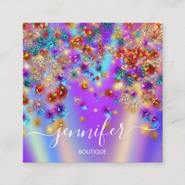 Berufliche Boutique Shop Holographic Confetti Sq Quadratische Visitenkarte (Vorderseite)