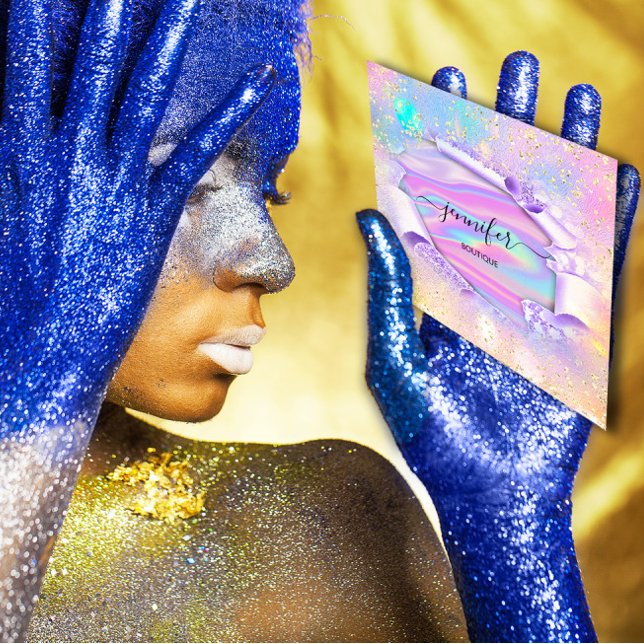 Berufliche Boutique Shop Name Glitzer HolographB Quadratische Visitenkarte (Von Creator hochgeladen)