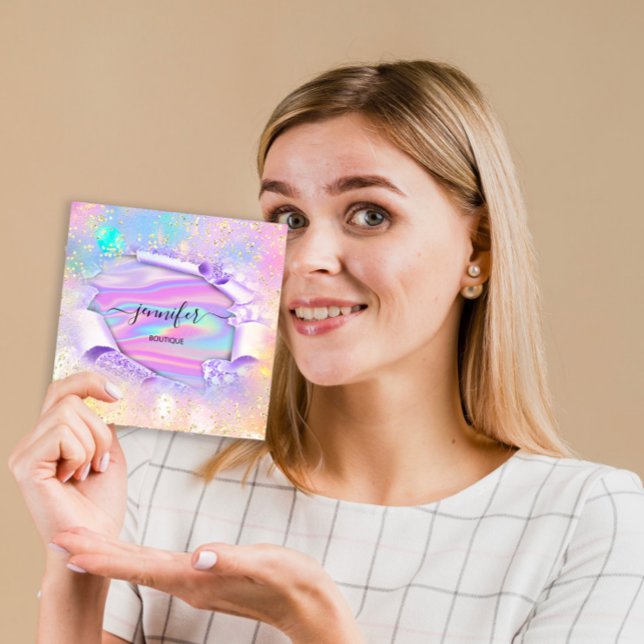 Berufliche Boutique Shop Name Glitzer HolographB Quadratische Visitenkarte (Professional Boutique Shop Name Glitter HolographB Square Business Card)