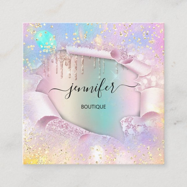 Berufliche Boutique Shop Name Holograph Glitzer Quadratische Visitenkarte (Vorderseite)