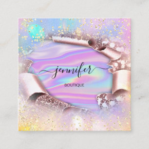Berufliche Boutique Shop Name Holograph Rose Quadratische Visitenkarte