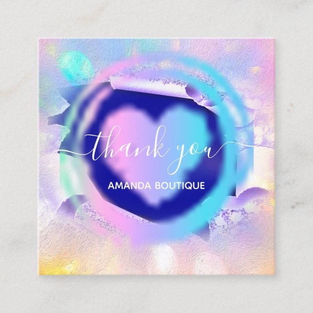 Berufliche Boutique Shop Navy Heart Holograph Quadratische Visitenkarte (Vorderseite)