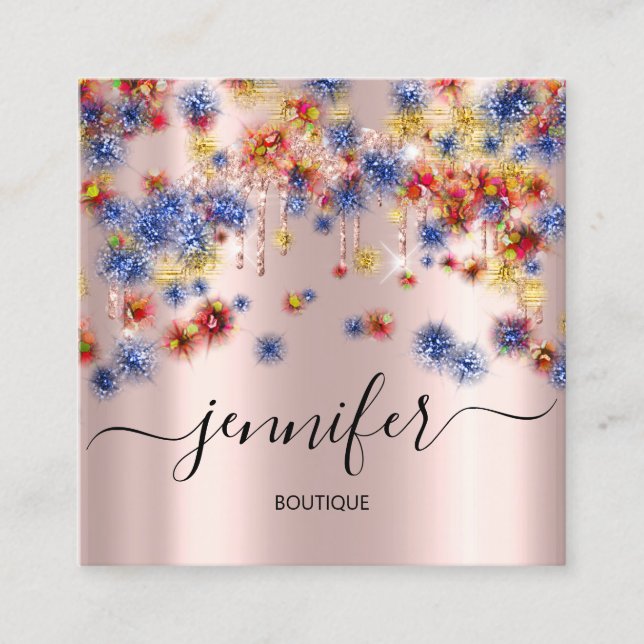 Berufliche Boutique Shop Rose Confetti Glitzer Quadratische Visitenkarte (Vorderseite)