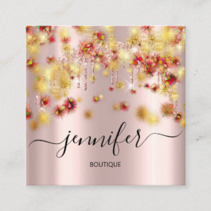 Berufliche Boutique Shop Rose Confetti Tropfen Gol Quadratische Visitenkarte