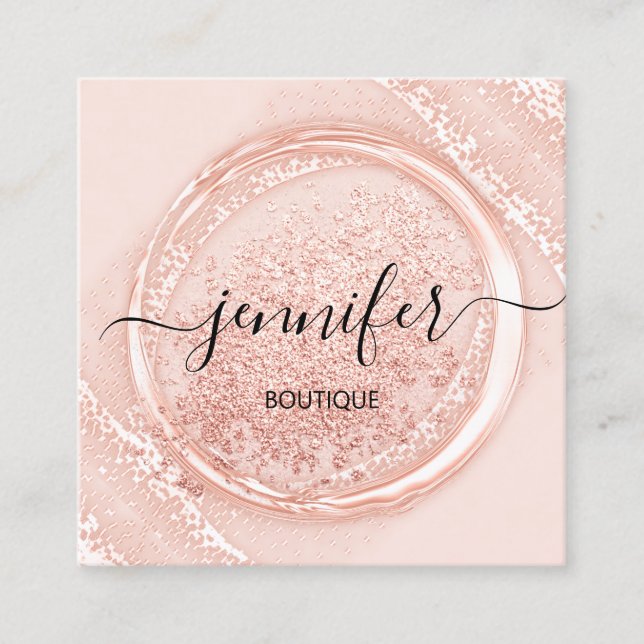 Berufliche Boutique Shop Rose Glitzer Logo Quadratische Visitenkarte (Vorderseite)
