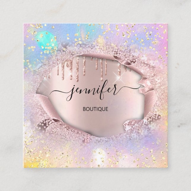 Berufliche Boutique Shop Rose Glitzer Quadratische Visitenkarte (Vorderseite)
