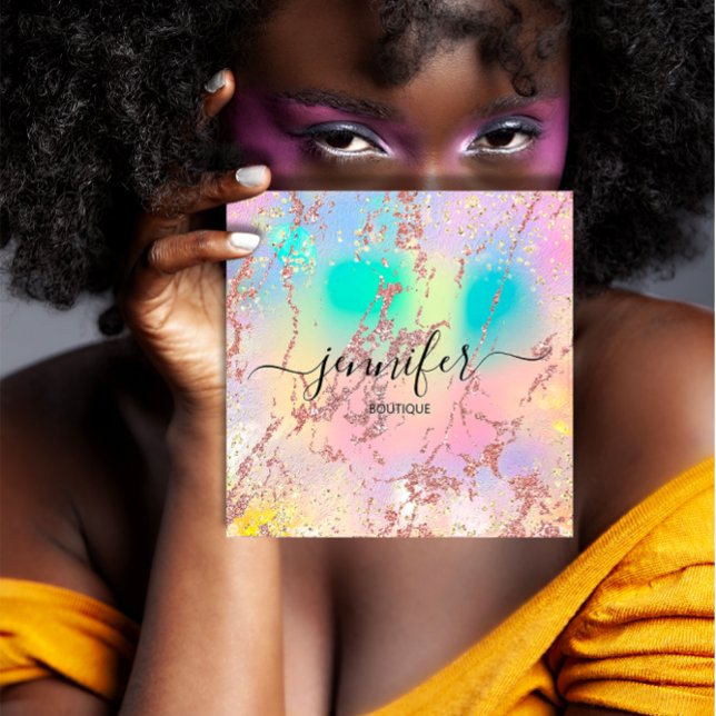 Berufliche Boutique Shop Rose Holograph Blush Quadratische Visitenkarte (Professional Boutique Shop Rose Holograph Blush Square Business Card)