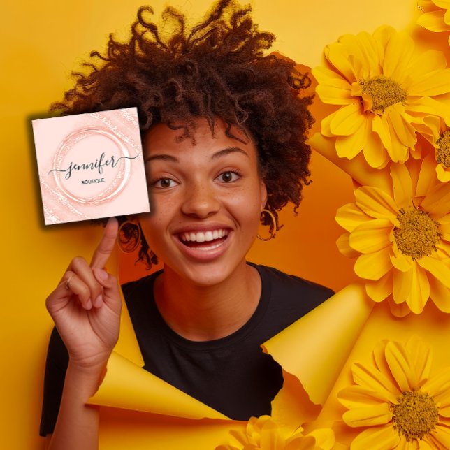 Berufliche Boutique Shop Schöne Rose Pinsel Quadratische Visitenkarte (Professional Boutique Shop Beauty Rose Blush Square Business Card)