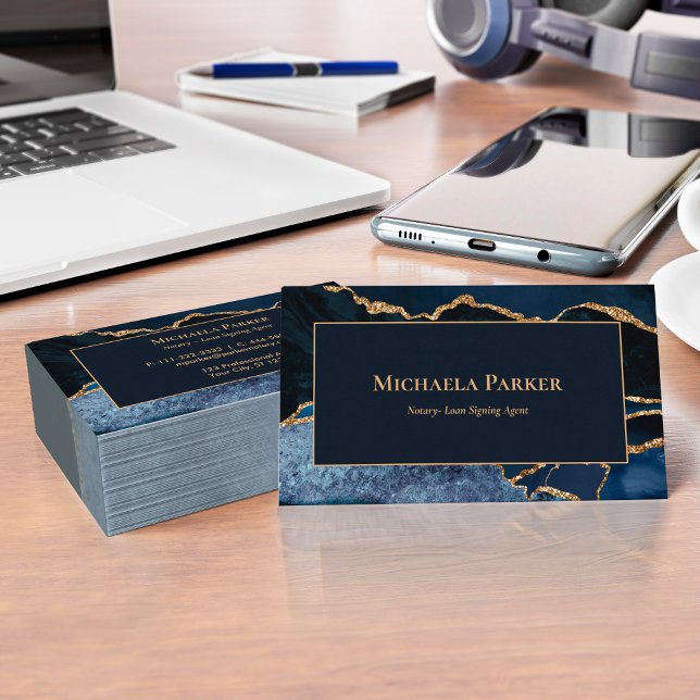 Berufliche Business Card für Navy Blue Gold Agate Visitenkarte (Von Creator hochgeladen)