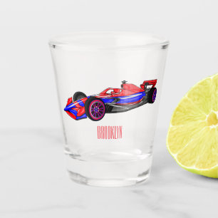 Berufliche Darstellung des Cartoon von Rennfahrzeu Schnapsglas