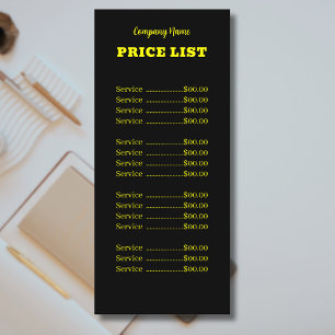 Berufliche, einfache, moderne Neongelbe Preisliste Menükarte